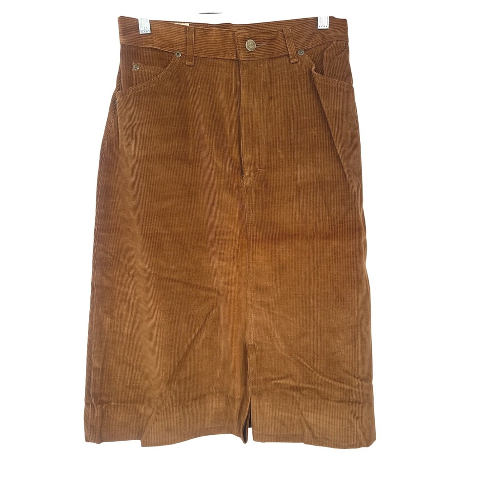 Vintage Lee Corduroy Skirt Size 10 Brown Midi Western Minimalist 90s Preppy Boho